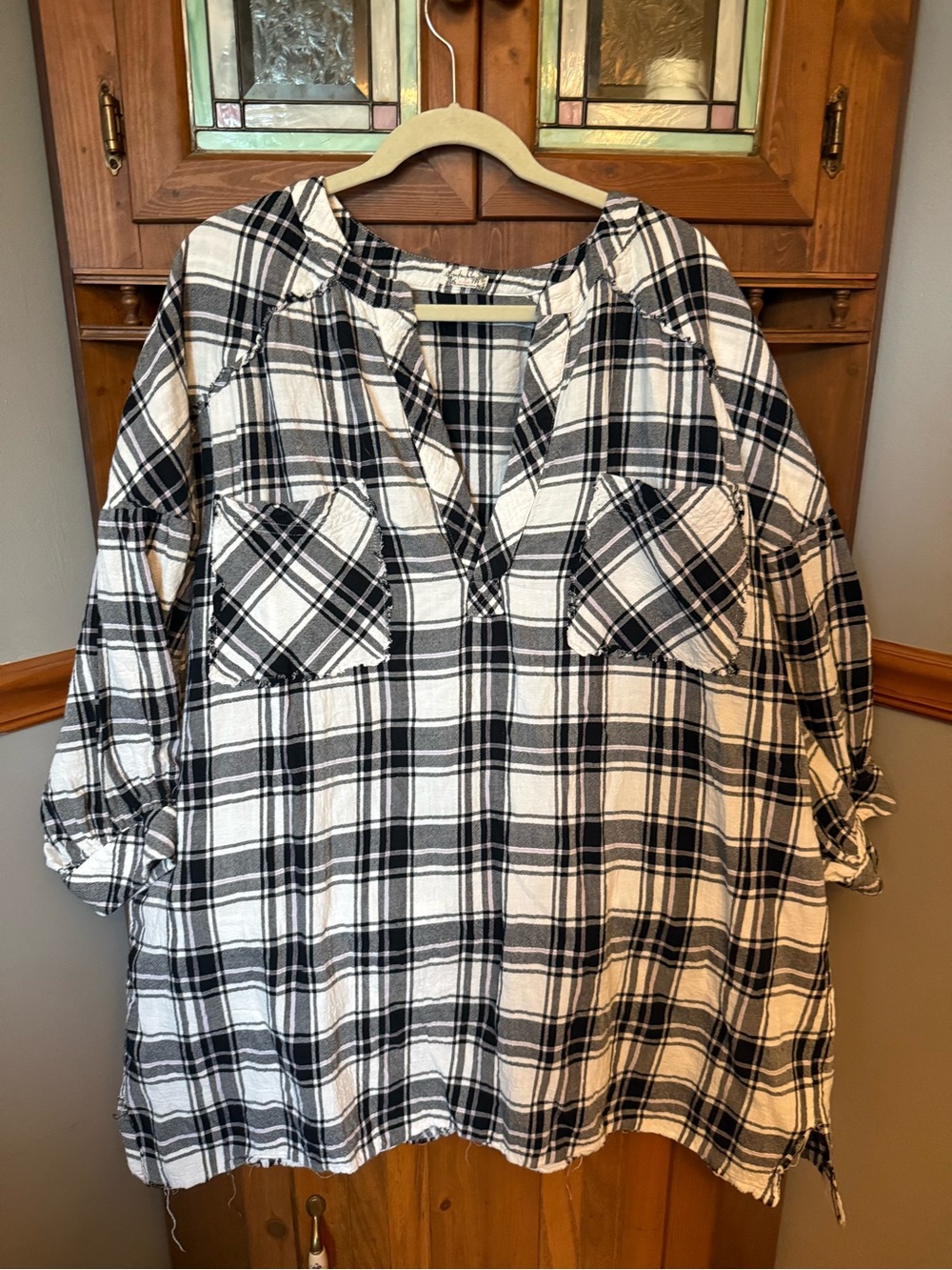 Intimately Free People Not Your Boyfriend's Plaid V-Neck Tunic Shirt Top M